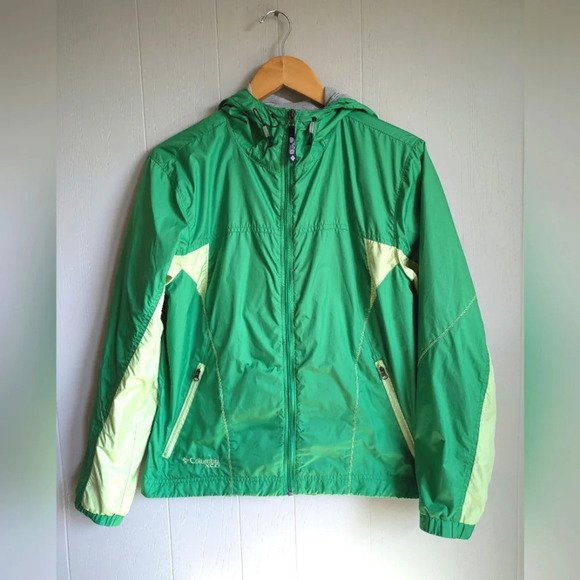 Columbia Lightweight Jacket in Green Yellow Neon size Medium Full Zip Rain - Picture 1 of 6